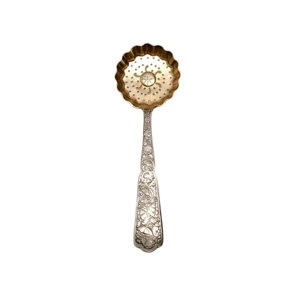 Wood & Hughes Sterling Silver Gold Wash Bowl Sugar Sifter with monogram #10811